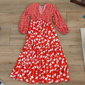 Diane‎ von Furstenberg for Target Red Floral Maxi Dress XS Long Sleeve Smock